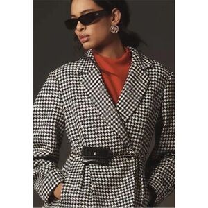 Anthropologie Maeve Houndstooth Blazer Jacket Cinched Waist Peplum Size Large